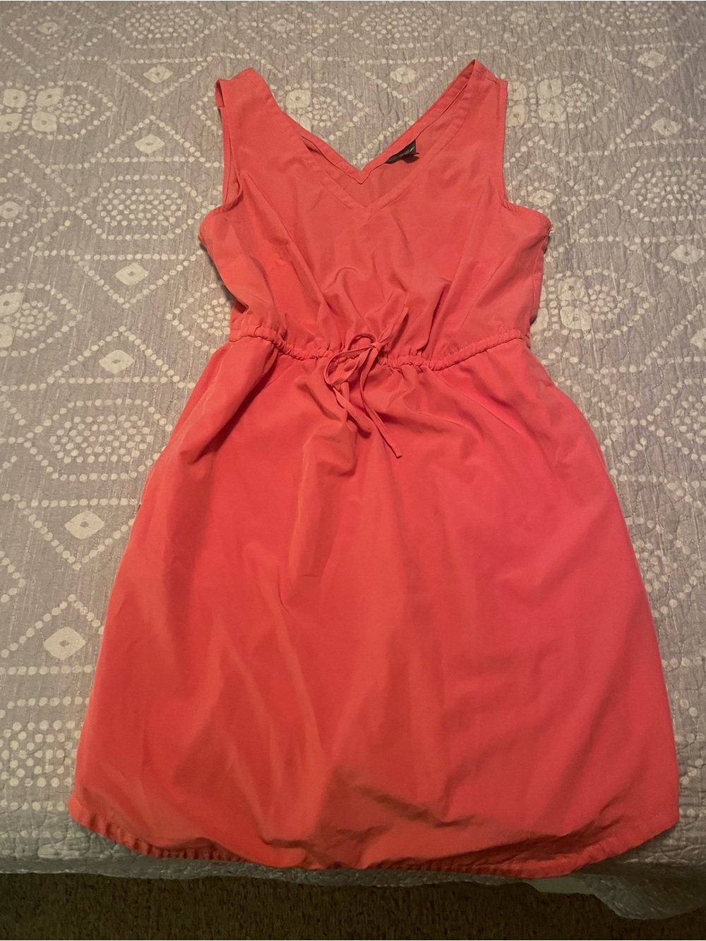 Eddie Bauer Sleeveless Coral V-Neck Drawstring Waist Dress